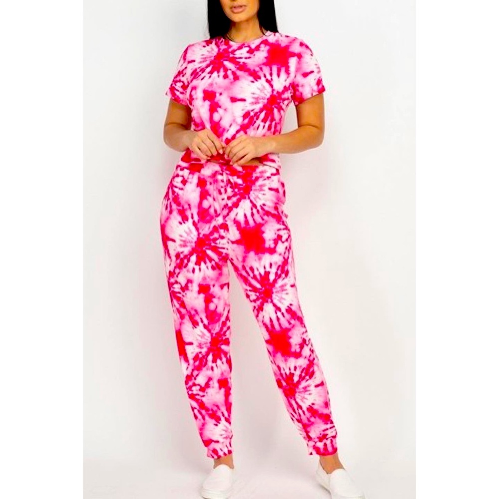 Cropped Top High Waisted Tie Dye Loungewear Set